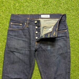 Gustin Jeans Fits Mens 31x29  Skinny Raw Dark Wash Button Fly Selvedge Denim